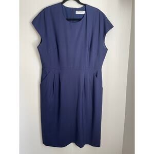 M.M. LaFleur Navy Masha Sheath Wool Dress Pockets (Size 16)